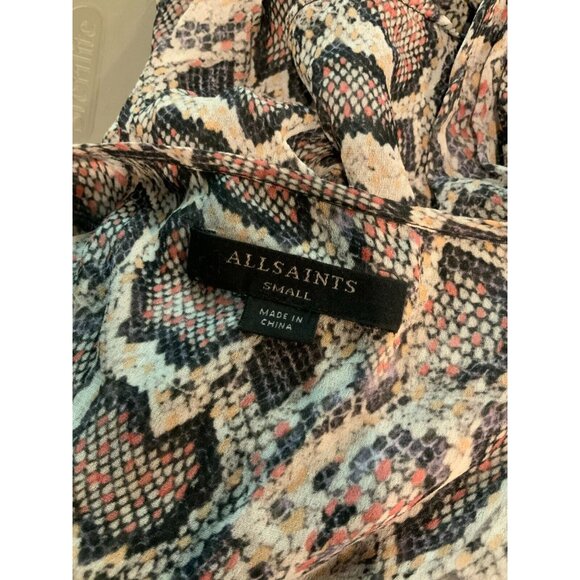 AllSaints Gray Pink Snakeskin Print Penny Misra Deep V Neck Top, Size Small - Picture 5 of 5